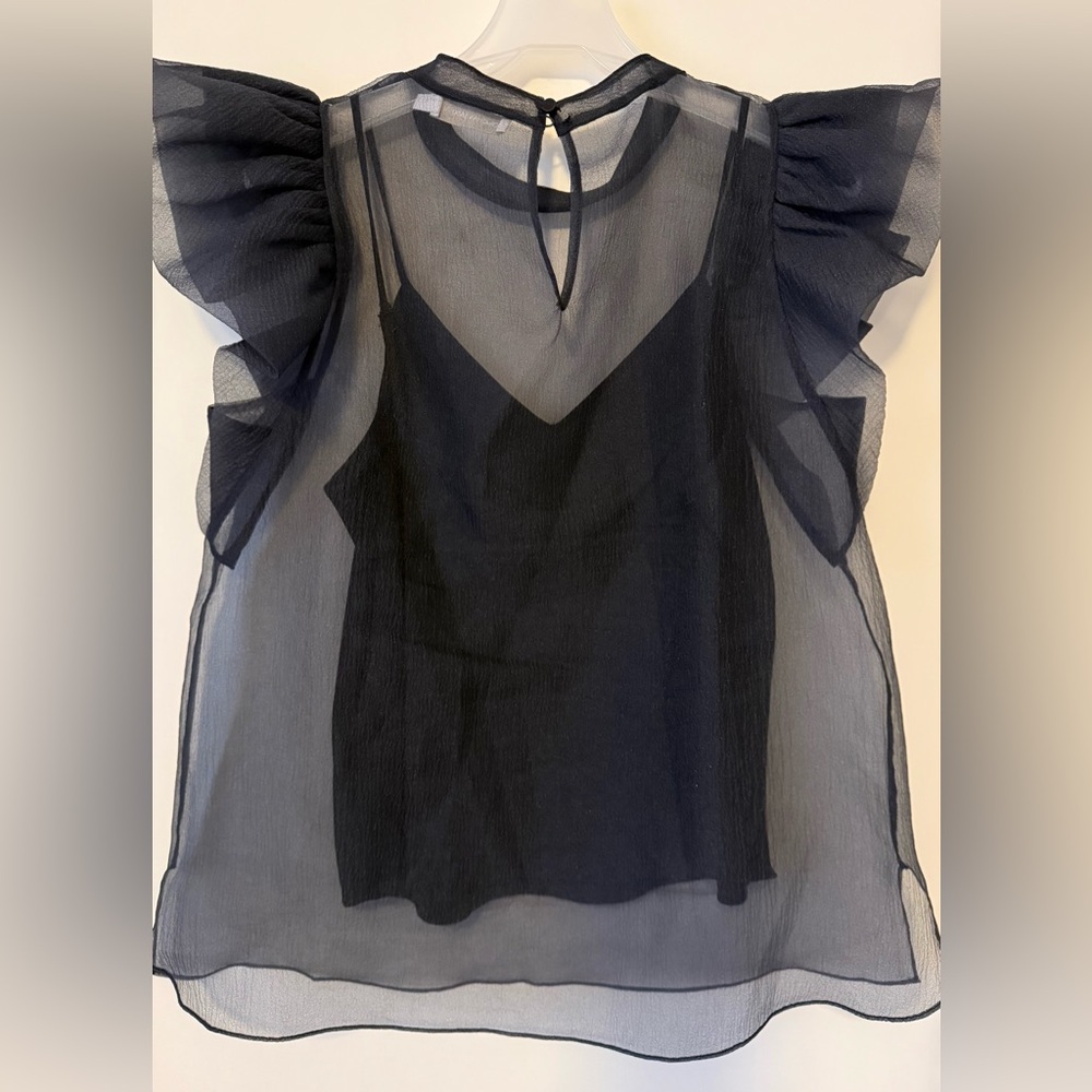 Jonathan Simkhai Midnight Blue Sheer Blouse - Picture 4 of 6